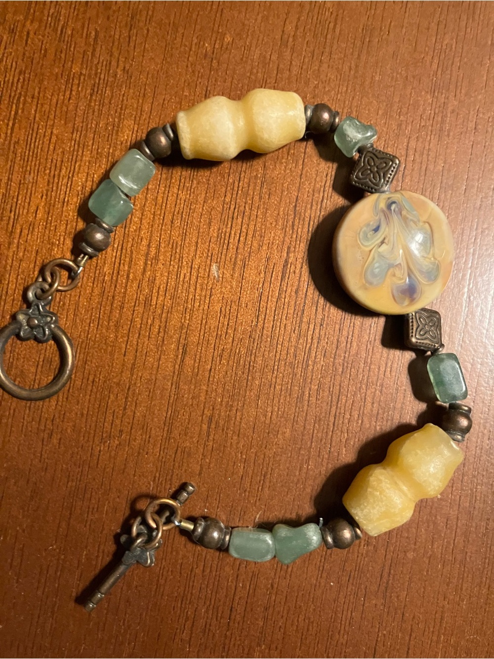 Hand Crafted Natural Agate and Earth Stone Copper Toggle Closure Bracelet